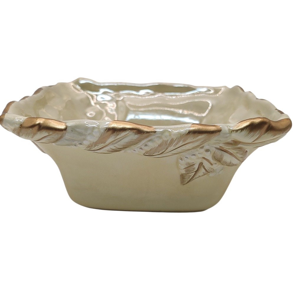 Vintage Belae Brand Porcelain Bowl Yellow‎ Gold Trim Leaf Berries 1999 Y2K SEE
